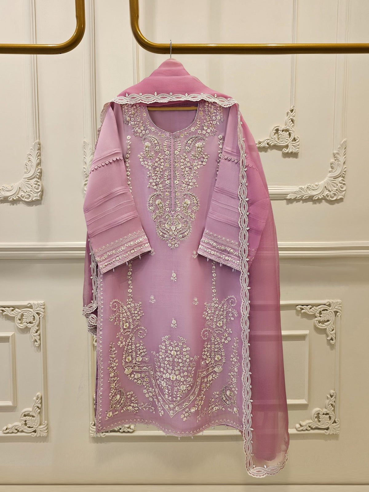 Pure Organza Embroidered Suit S111626
