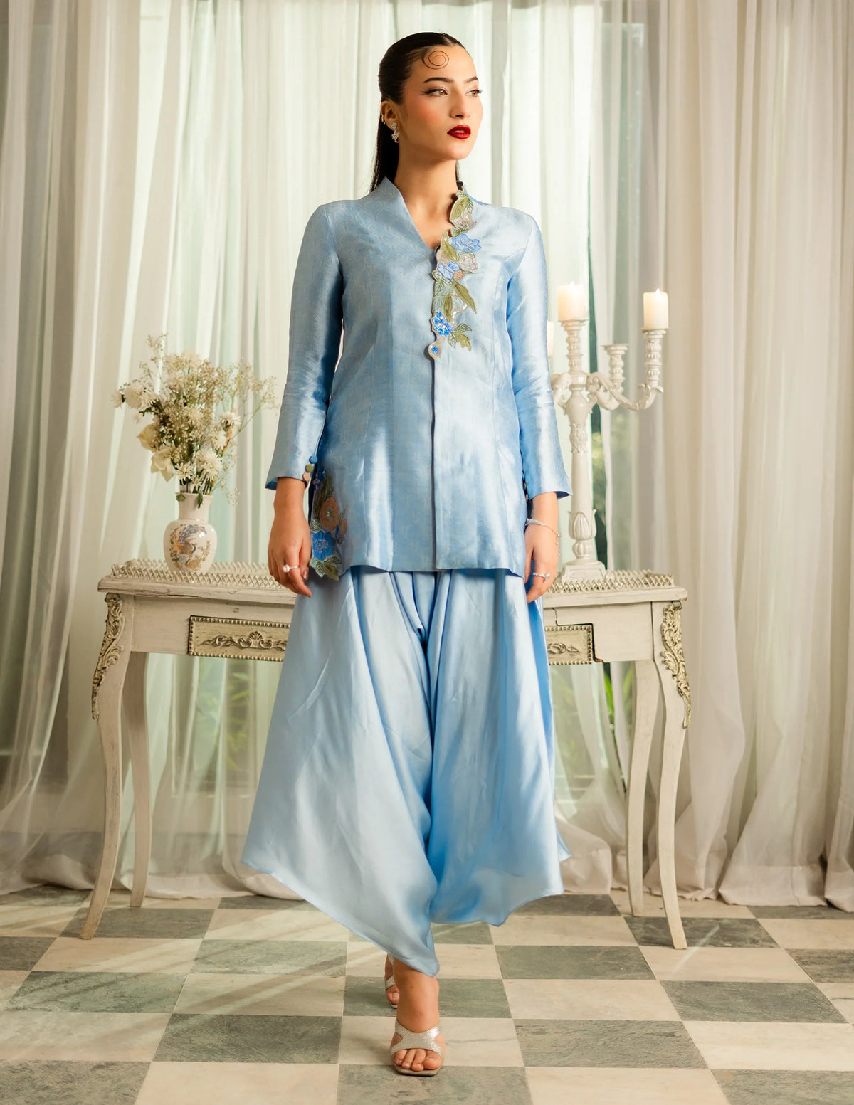 Laado Dawn Sapphire Embroidered Dupatta