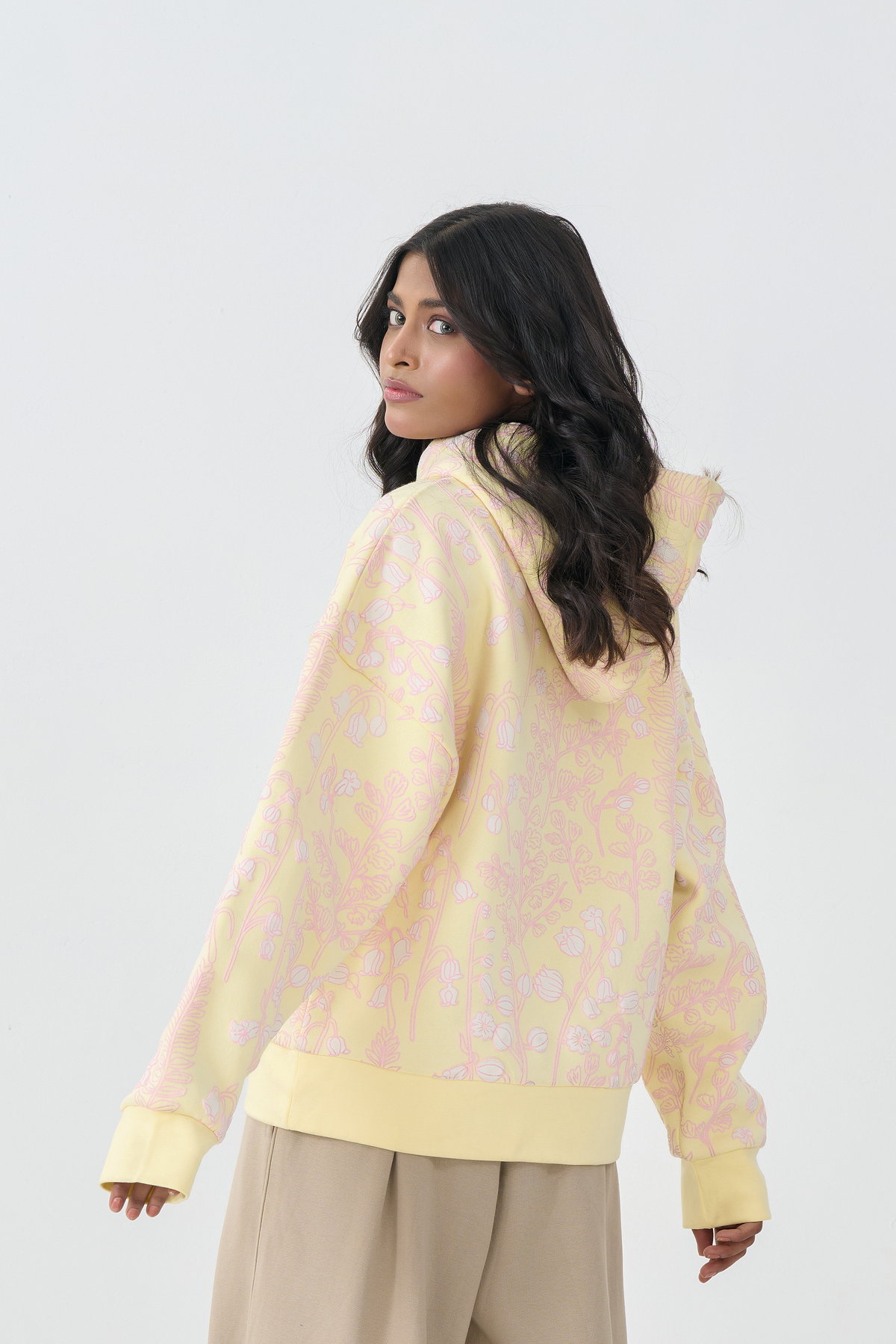 Loose Fit Fleece Pull Over Hoodie (Yellow)