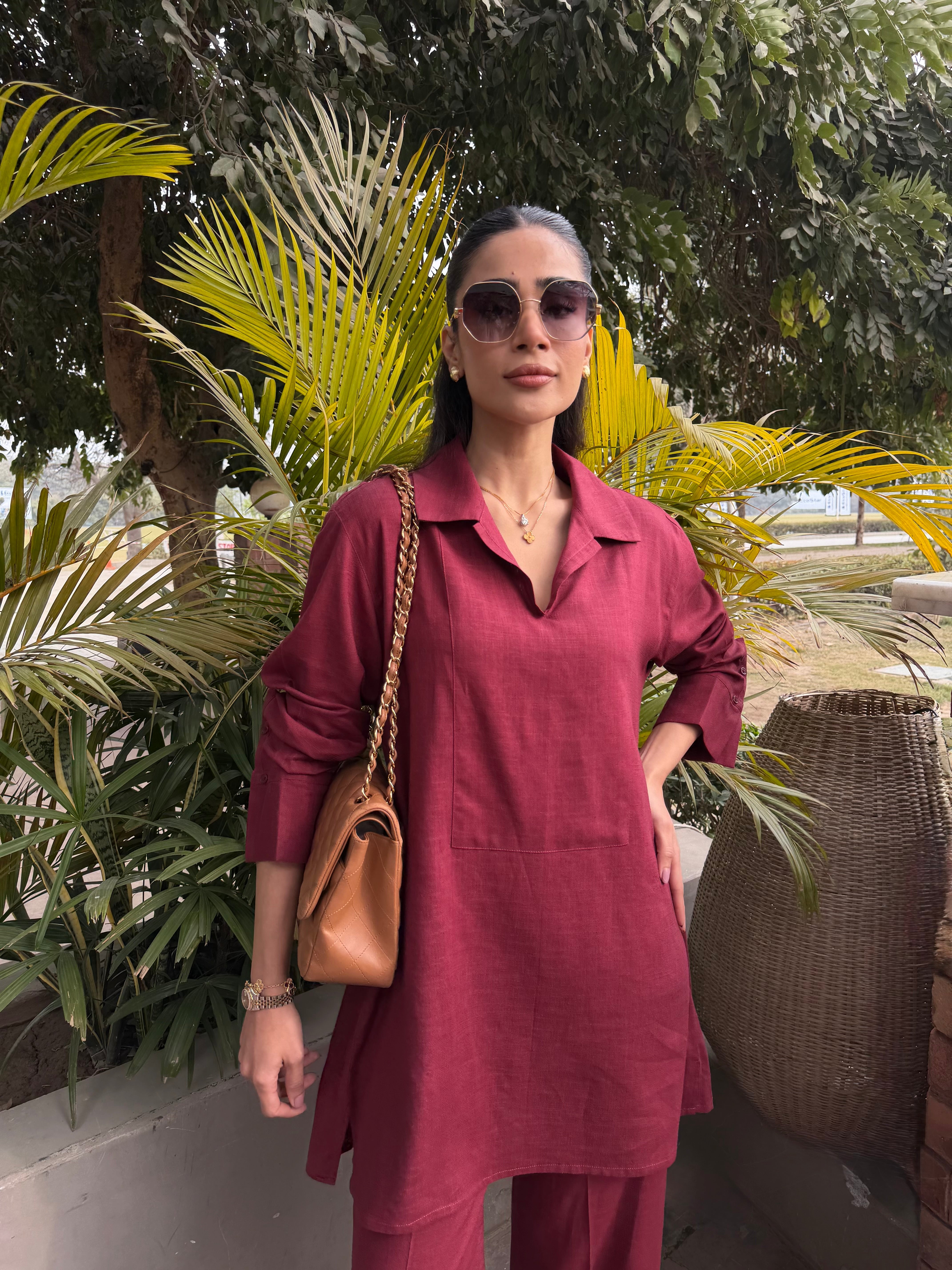 Wine Red Linen Willow Set