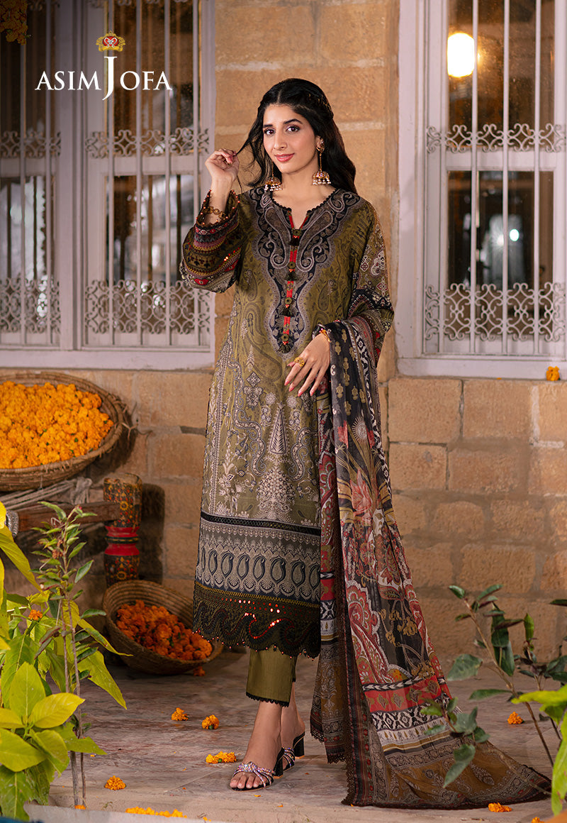 Ajso-278 Unstitched 3 Pcs Shirt Dupatta Trouser