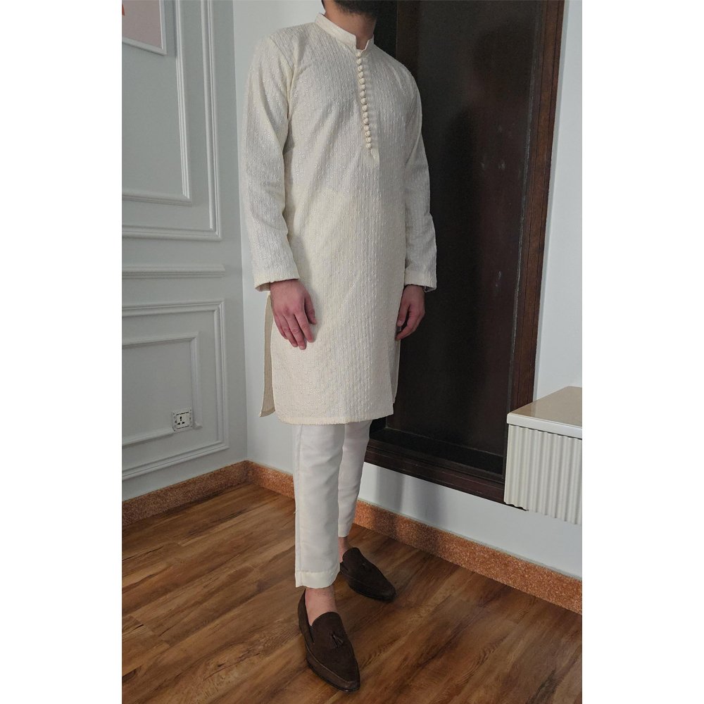 Corfu Pale Yellow Textured Suit