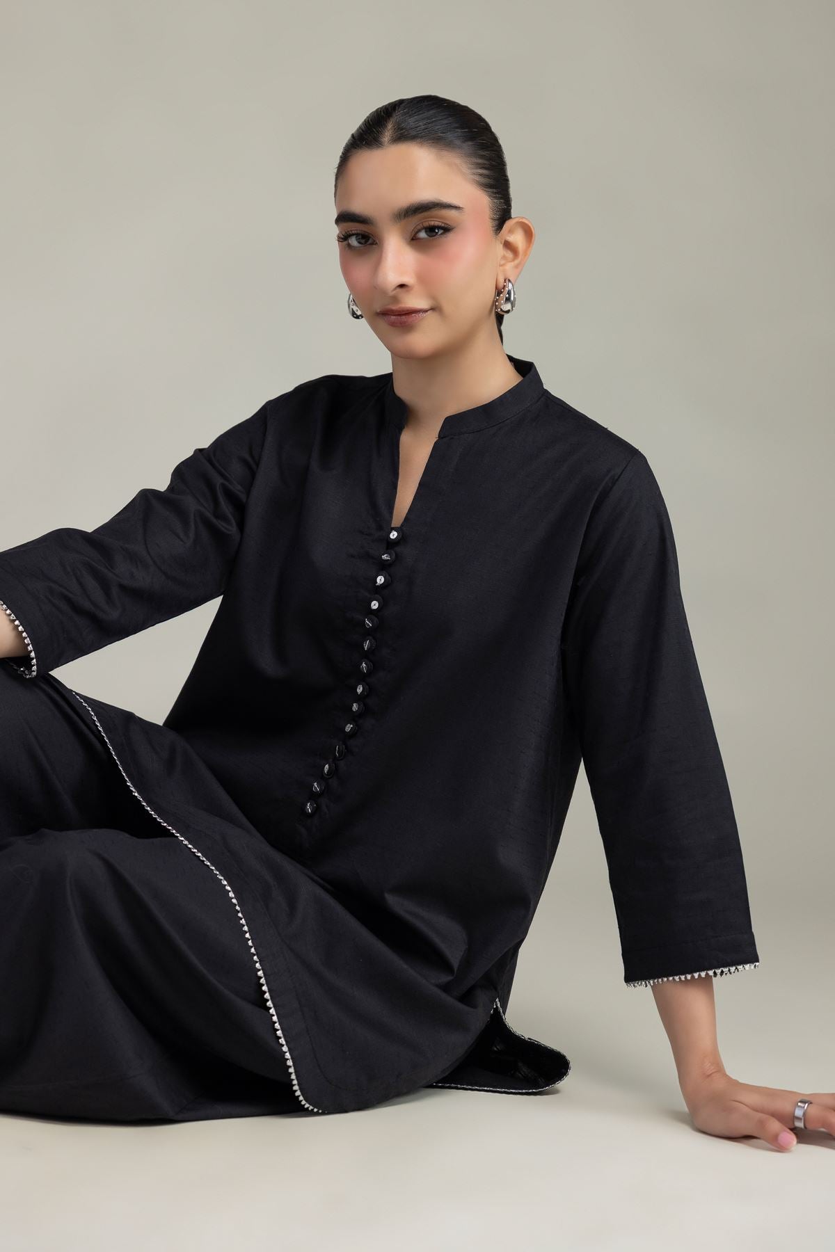 Black Cotton Kurta