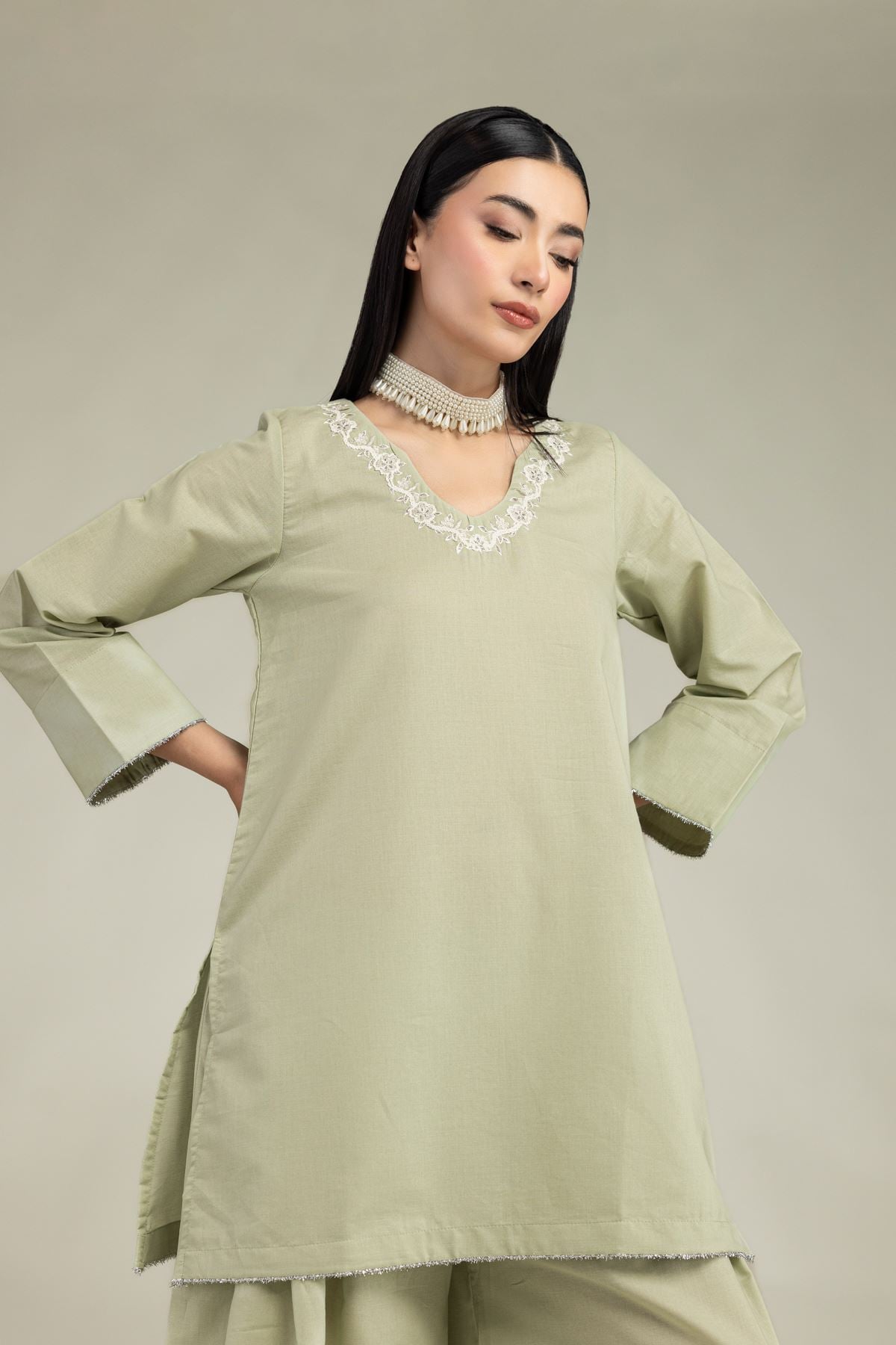 V-Neck Mint Kurta