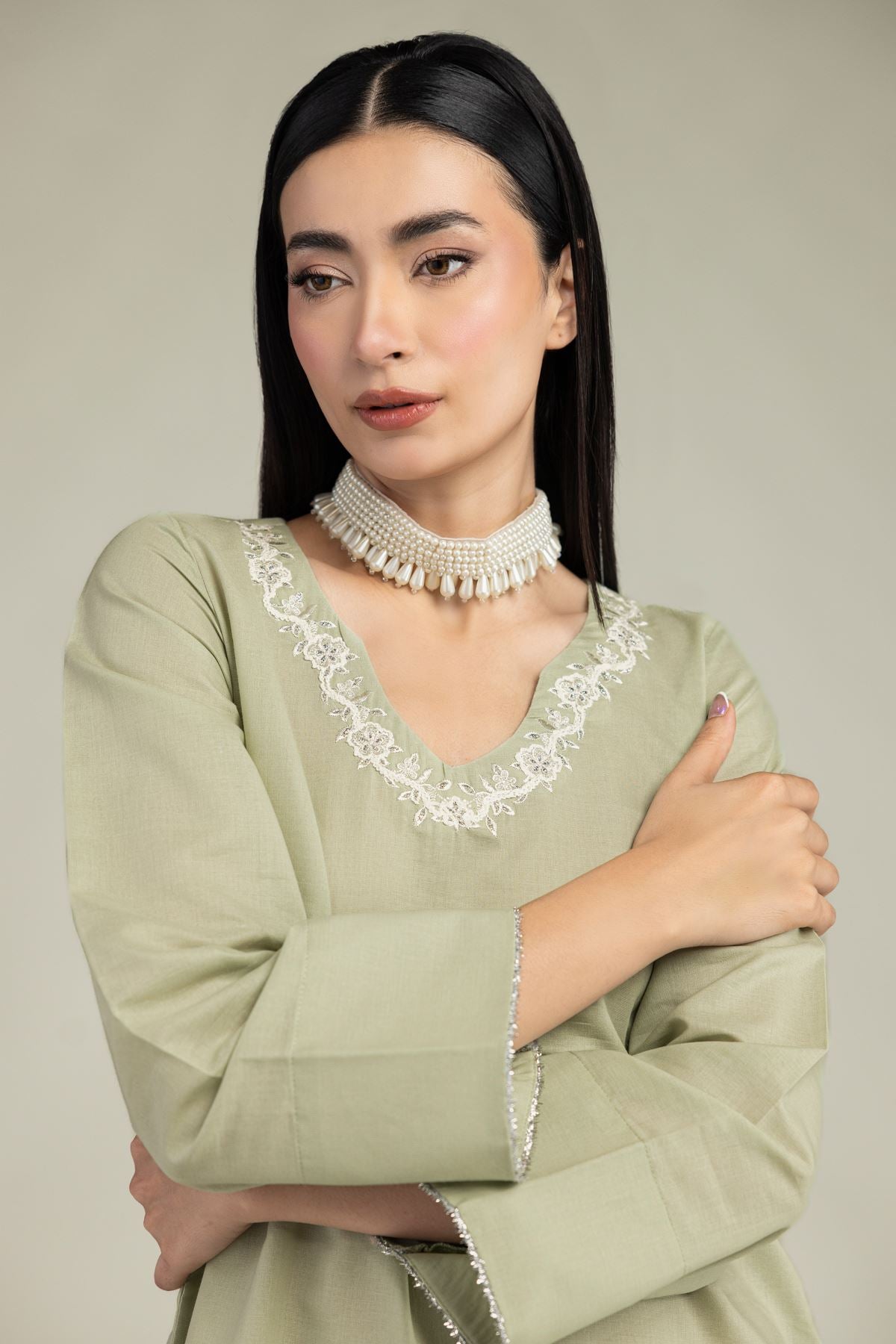 V-Neck Mint Kurta
