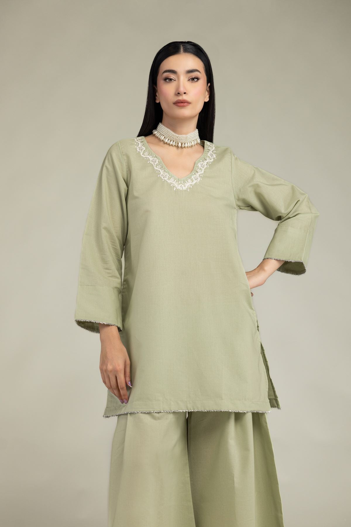 V-Neck Mint Kurta