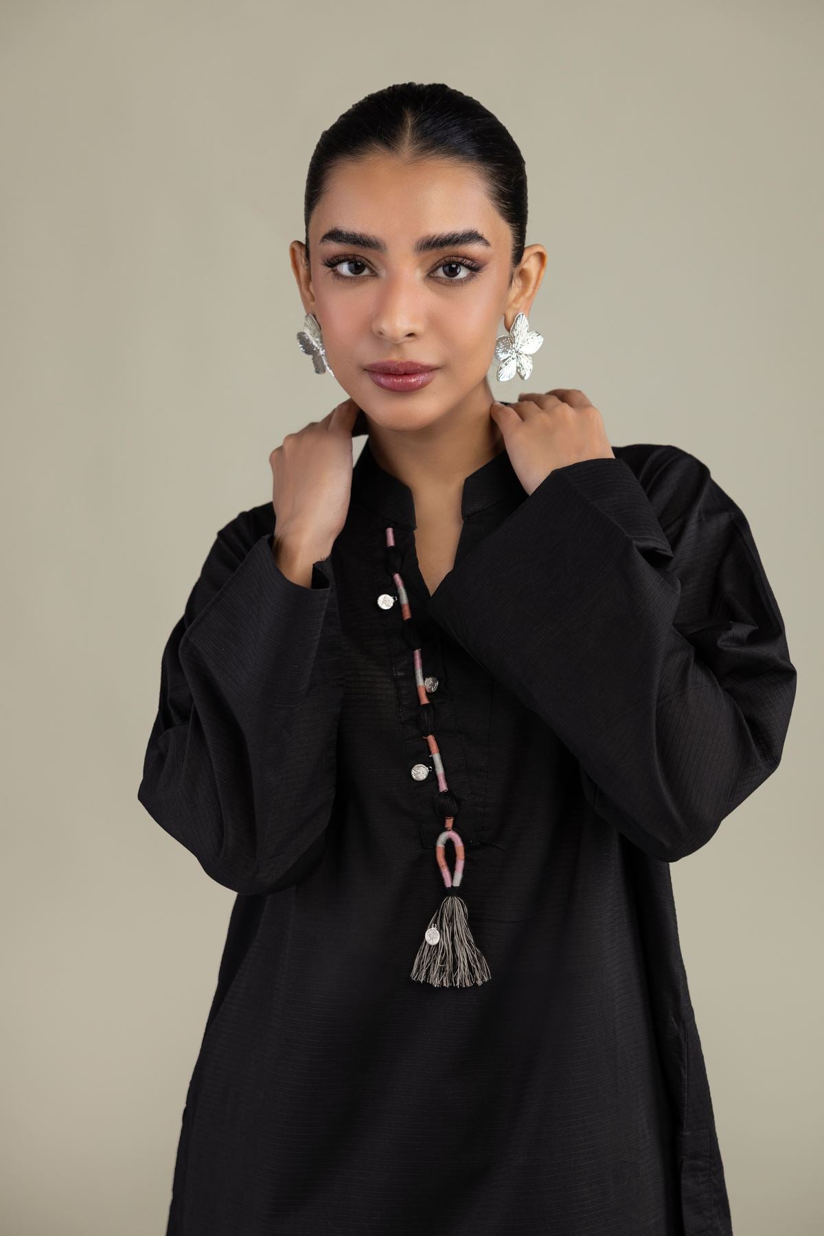 V-Neck Black Kurta
