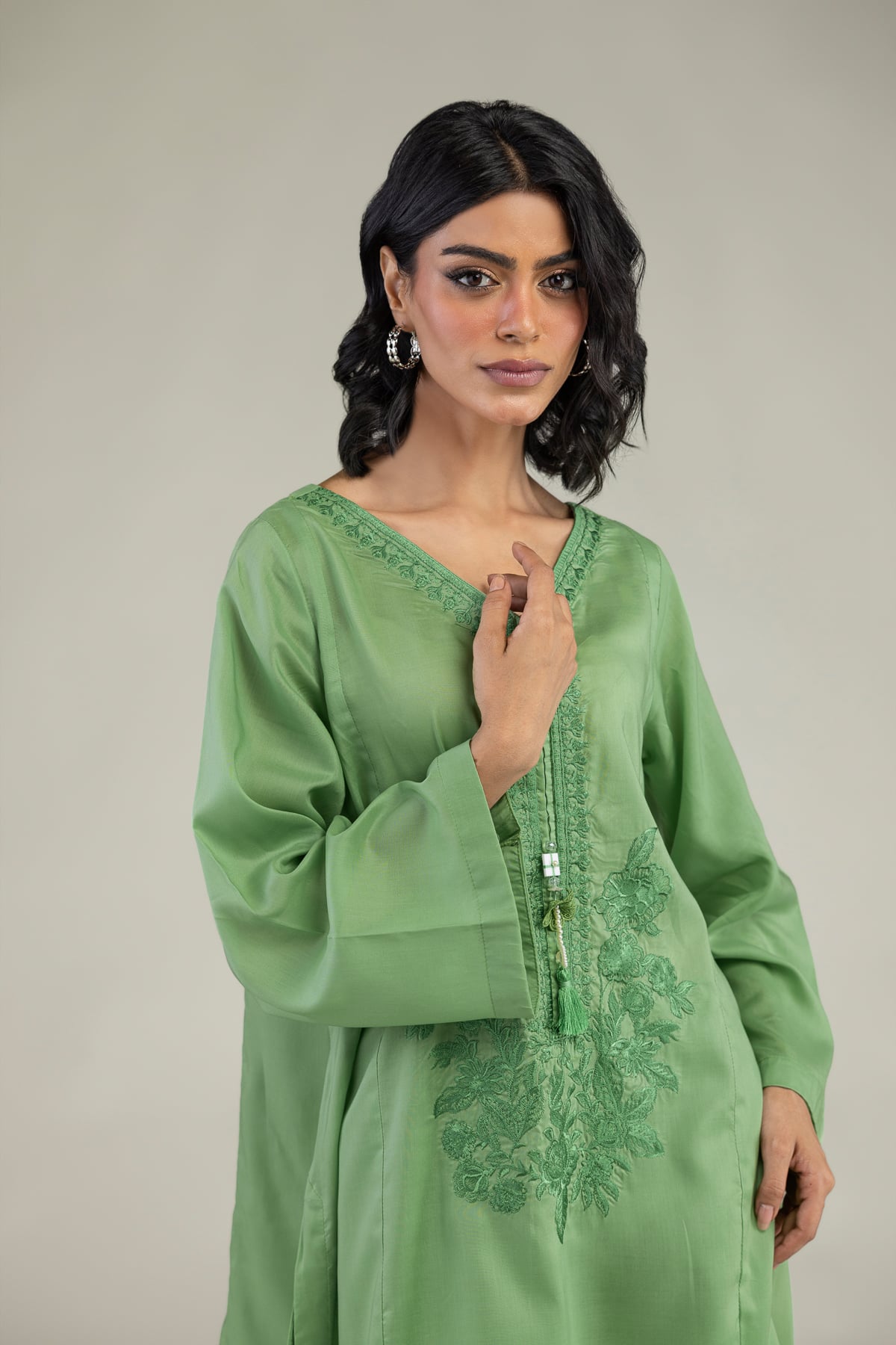 Green V-Neck Kurta
