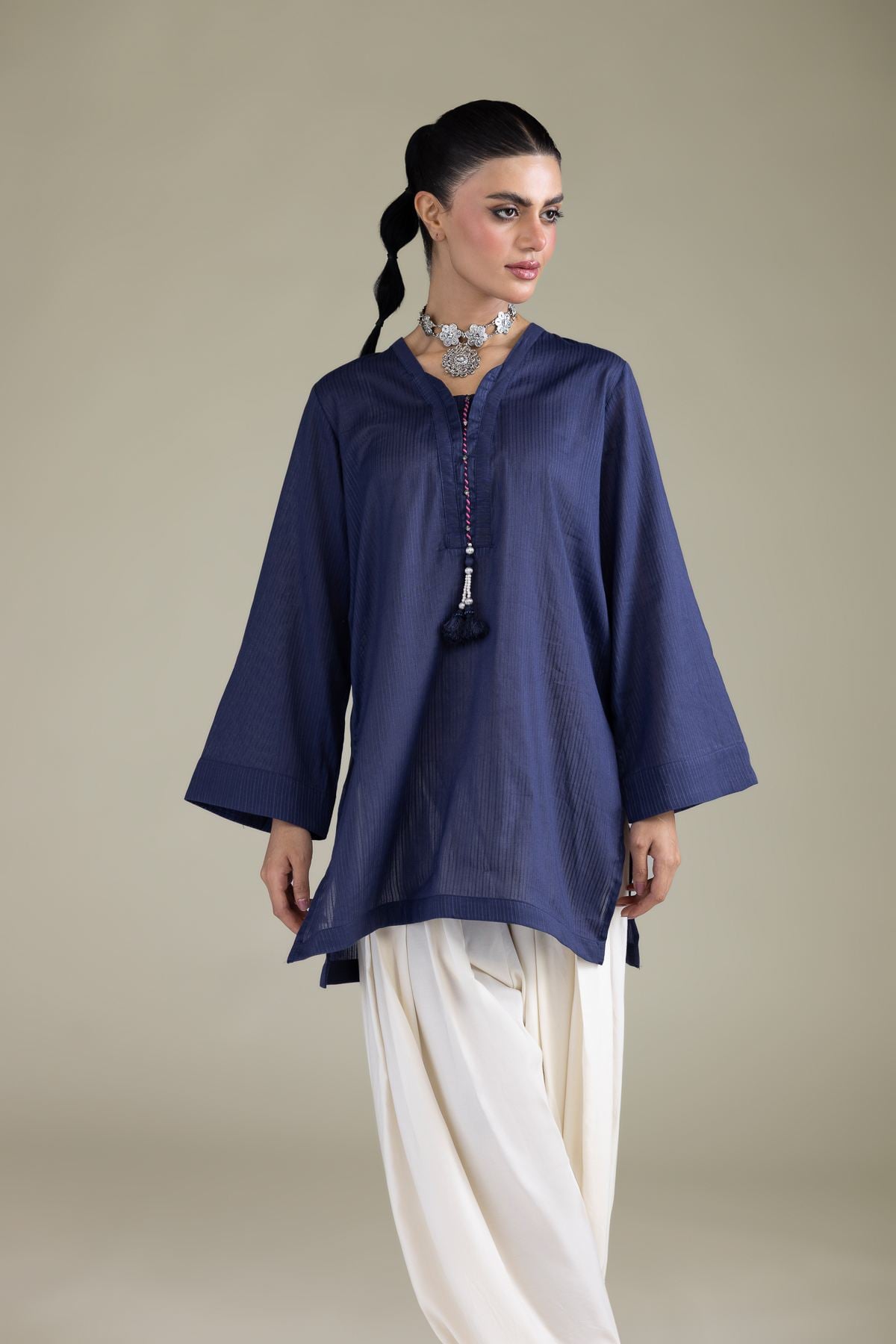 Navy V-Neck Kurta