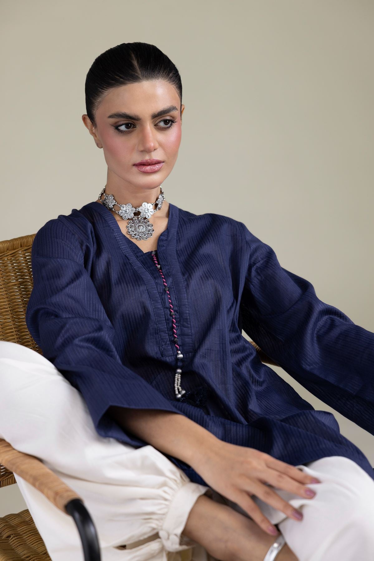 Navy V-Neck Kurta