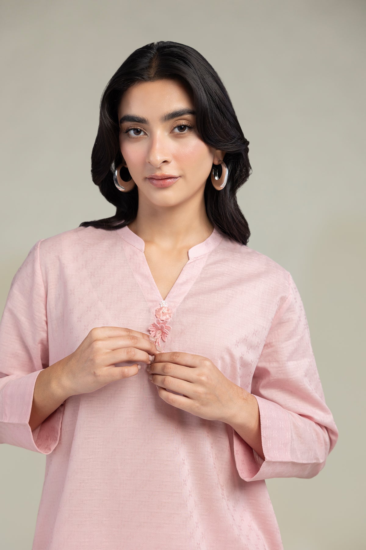 Solid V-Neck Kurta