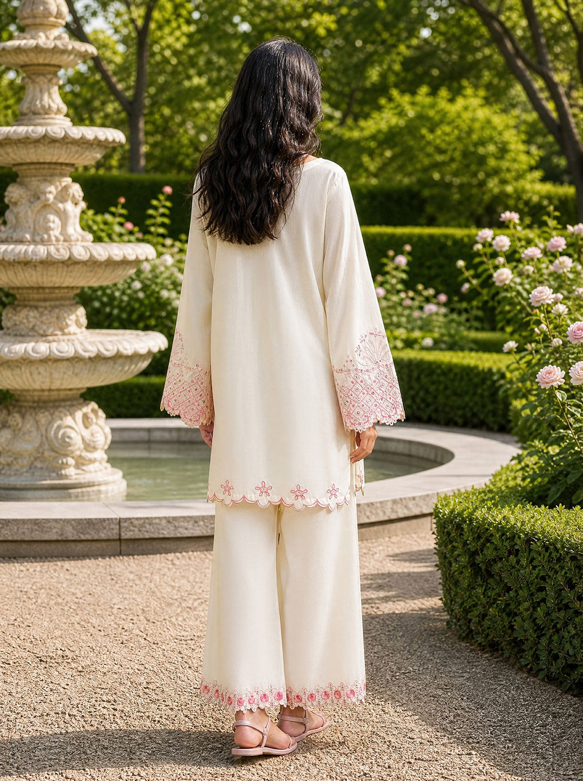 SS26DC-2625 OFF WHITE 2PCS EMBROIDERED KURTA WITH TROUSER