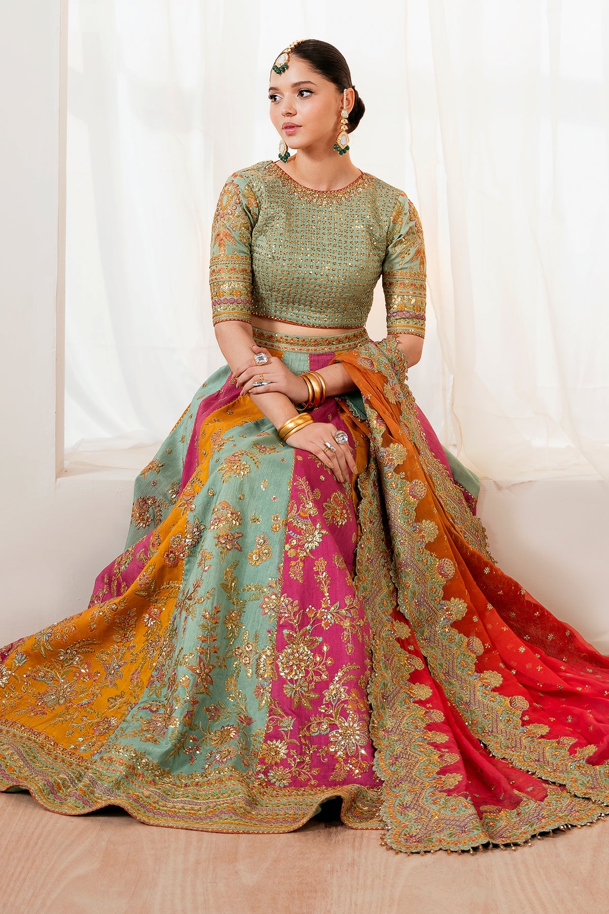 Embroidered Silk Style — Mairaz Sage Green Lehenga Set