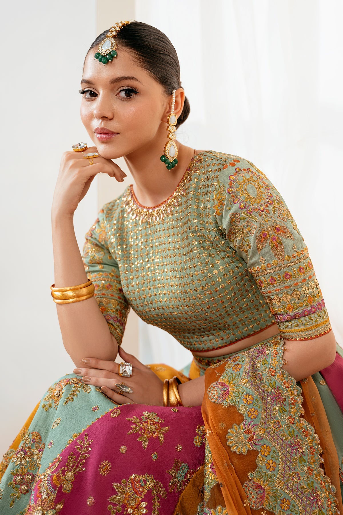 Embroidered Silk Style — Mairaz Sage Green Lehenga Set