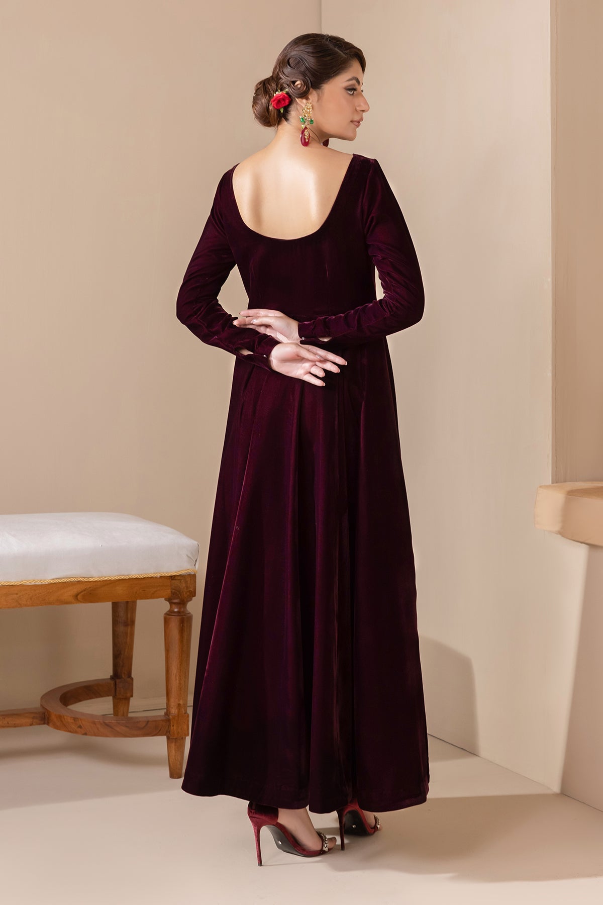 SOLID VELVET FROCK PR-854