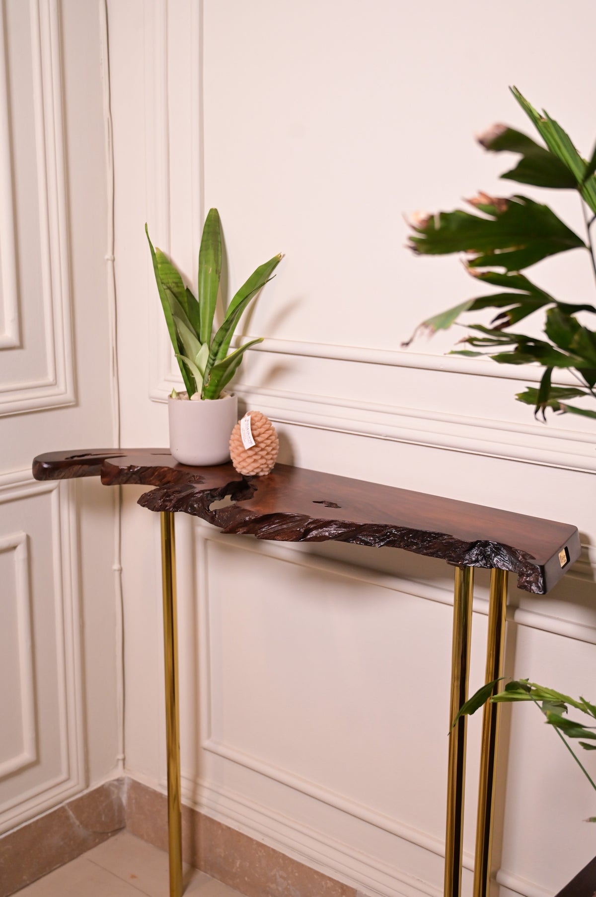 Sheesham console with 3 stainless steel metal legs 2106