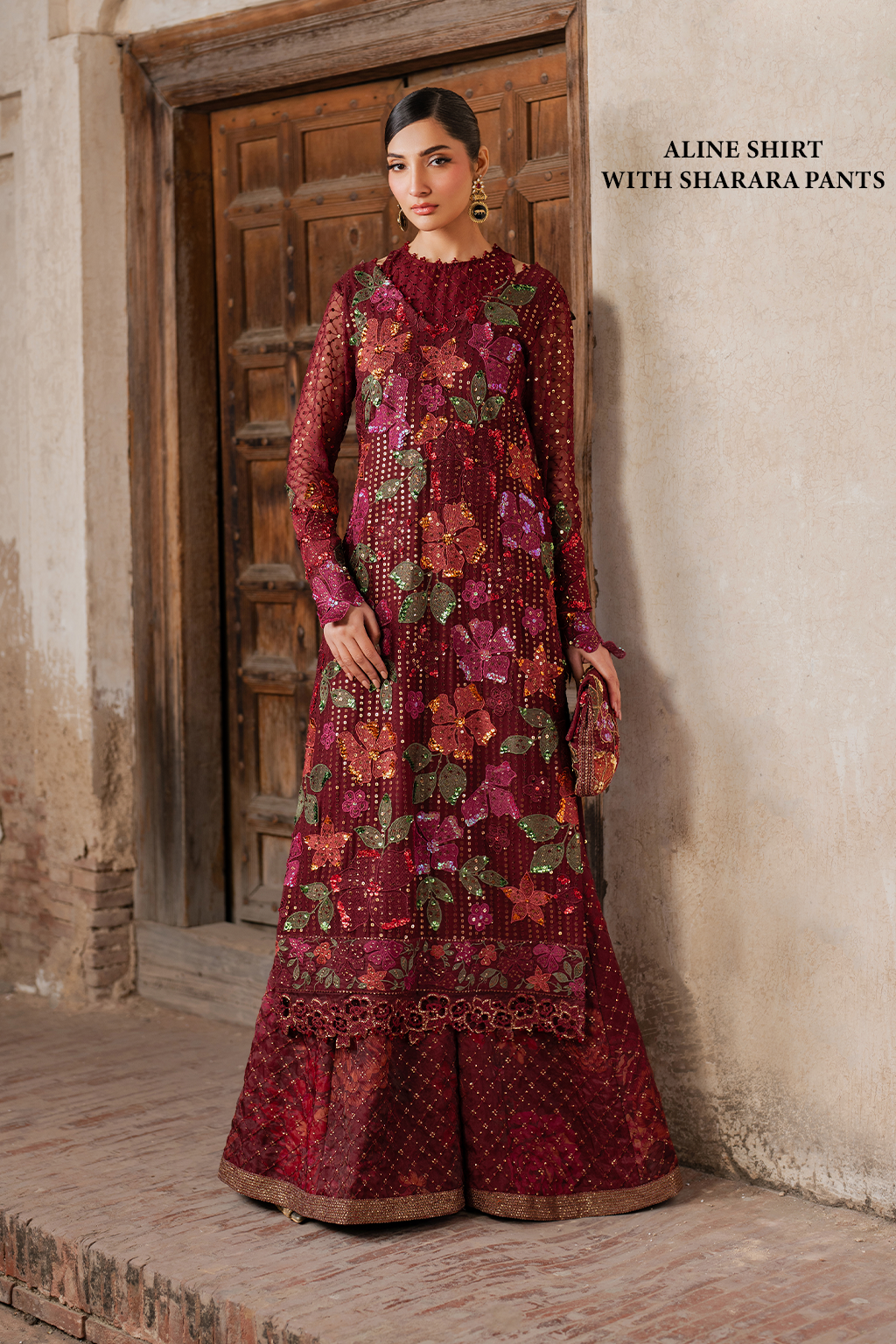 ILC-05 Embroidered Chiffon (Aline Shirt With Sharara)