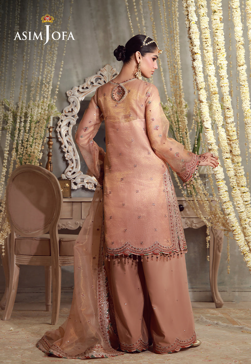 AJULFE-12 Embroidered Zari Check Net Unstitched 3 Pcs