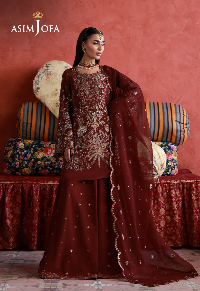 AJULND-11 Embroidered Two Toned Cotton Silk Stitched 3 Pcs