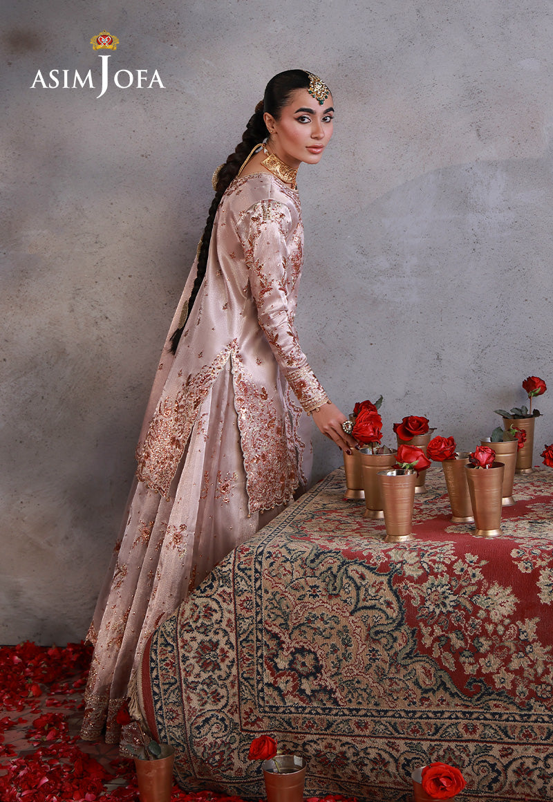 AJULND-15 Embroidered Zari Tissue Net Stitched 3 Pcs