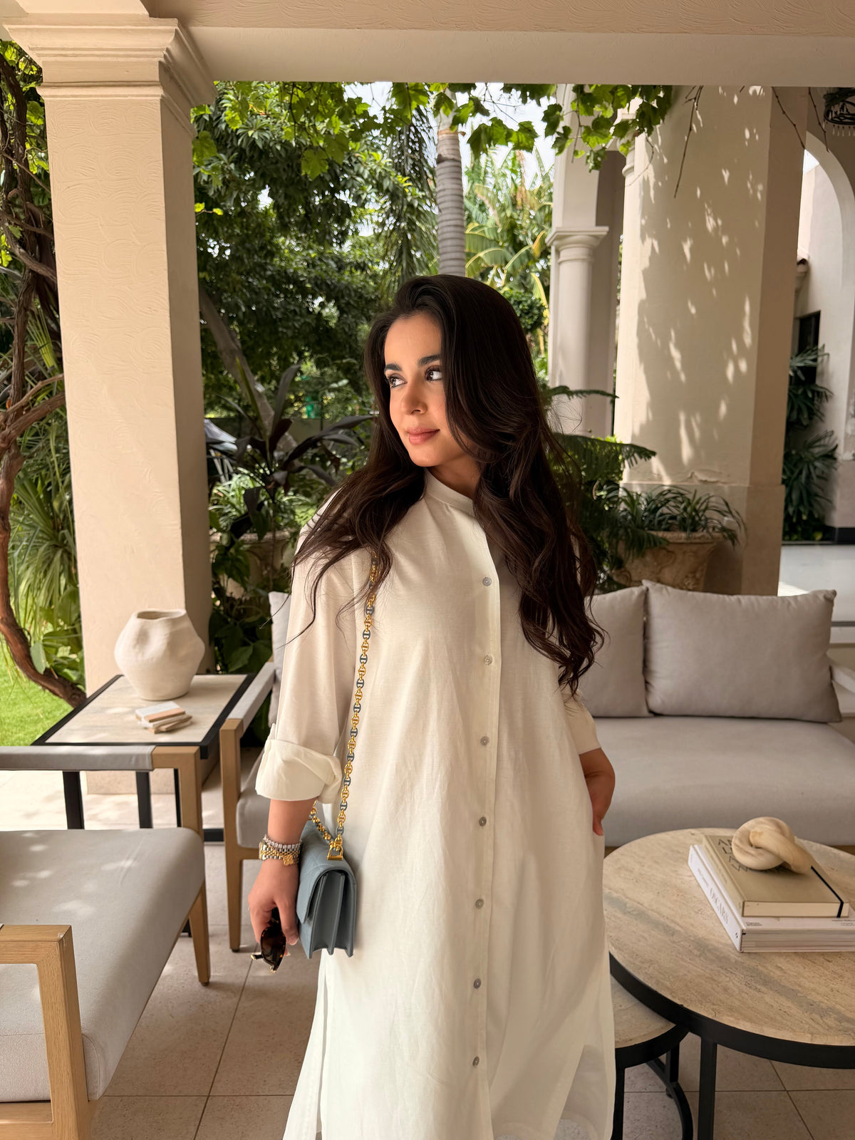 Oversized Linen Shirt Dress in White