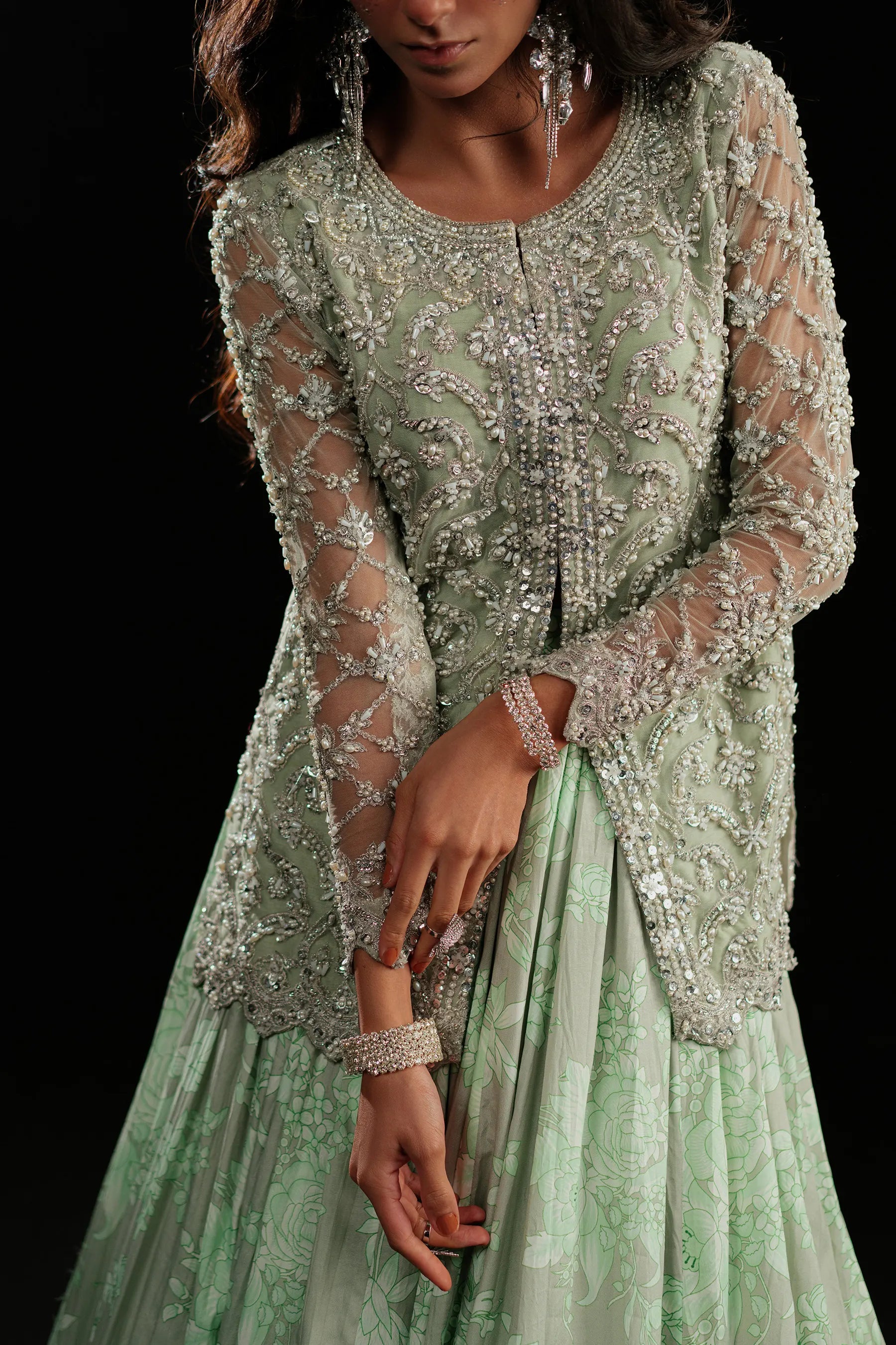 Minty Printed Lehnga And Jewelled Jacket Set (D-05)