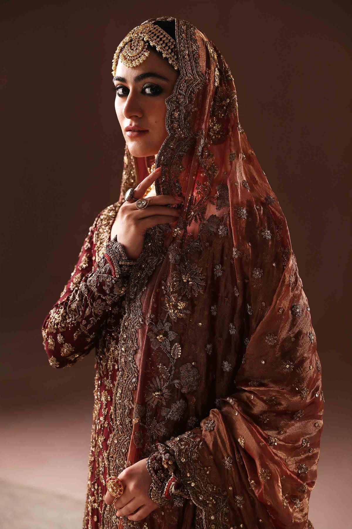 Maroon and Antique gold farshi gharara set (BR-09)