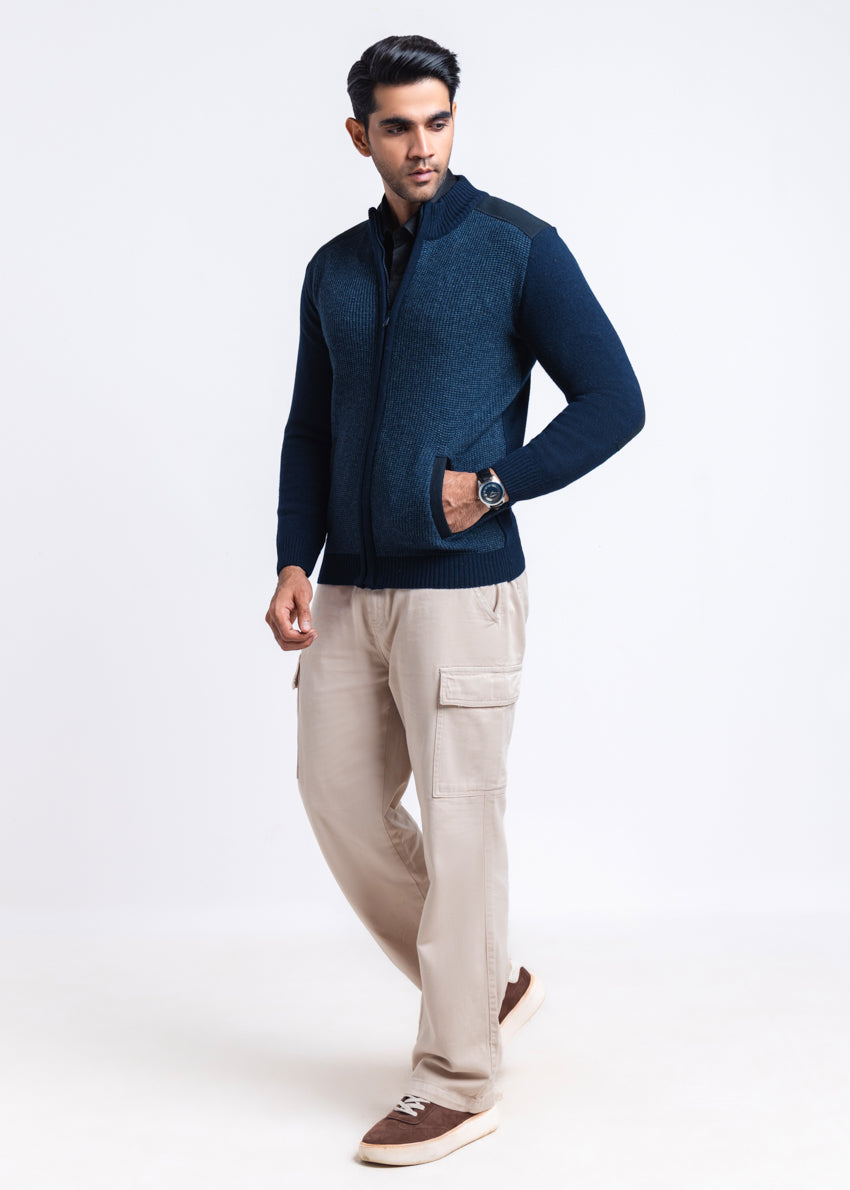 Dn-Blue-Turtle Neck Zipper Full Sleeves Sweater (907-14)