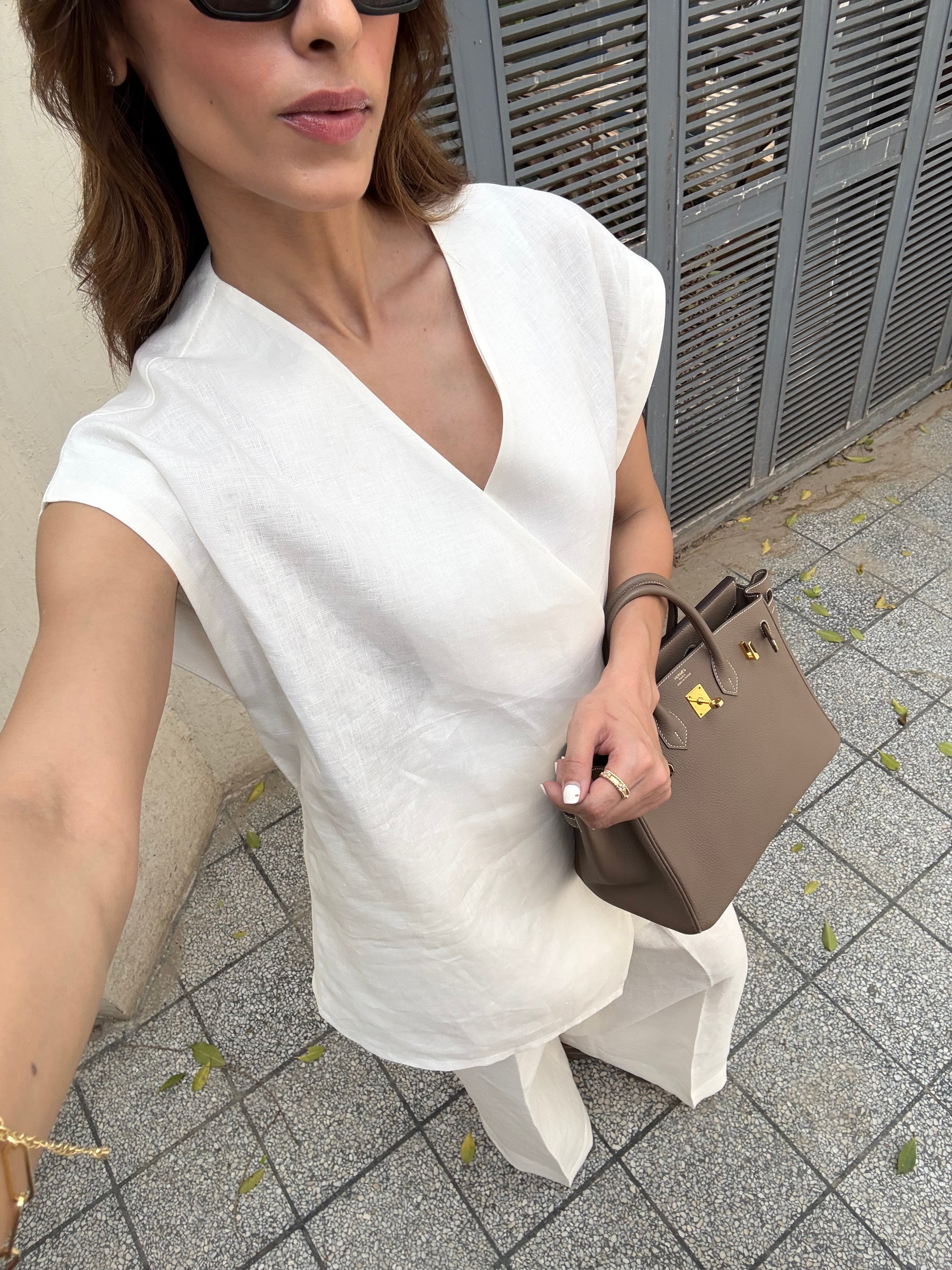 White Linen Vest Set