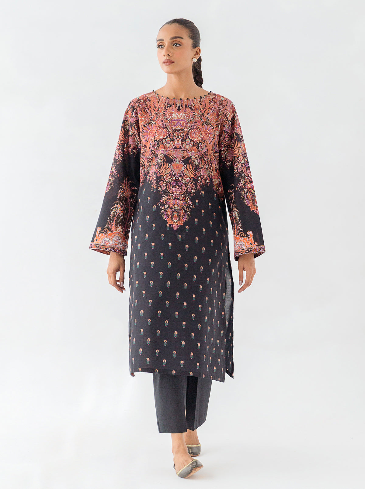 1 PIECE - PRINTED CAMBRIC SHIRT - BLACK BROCADE