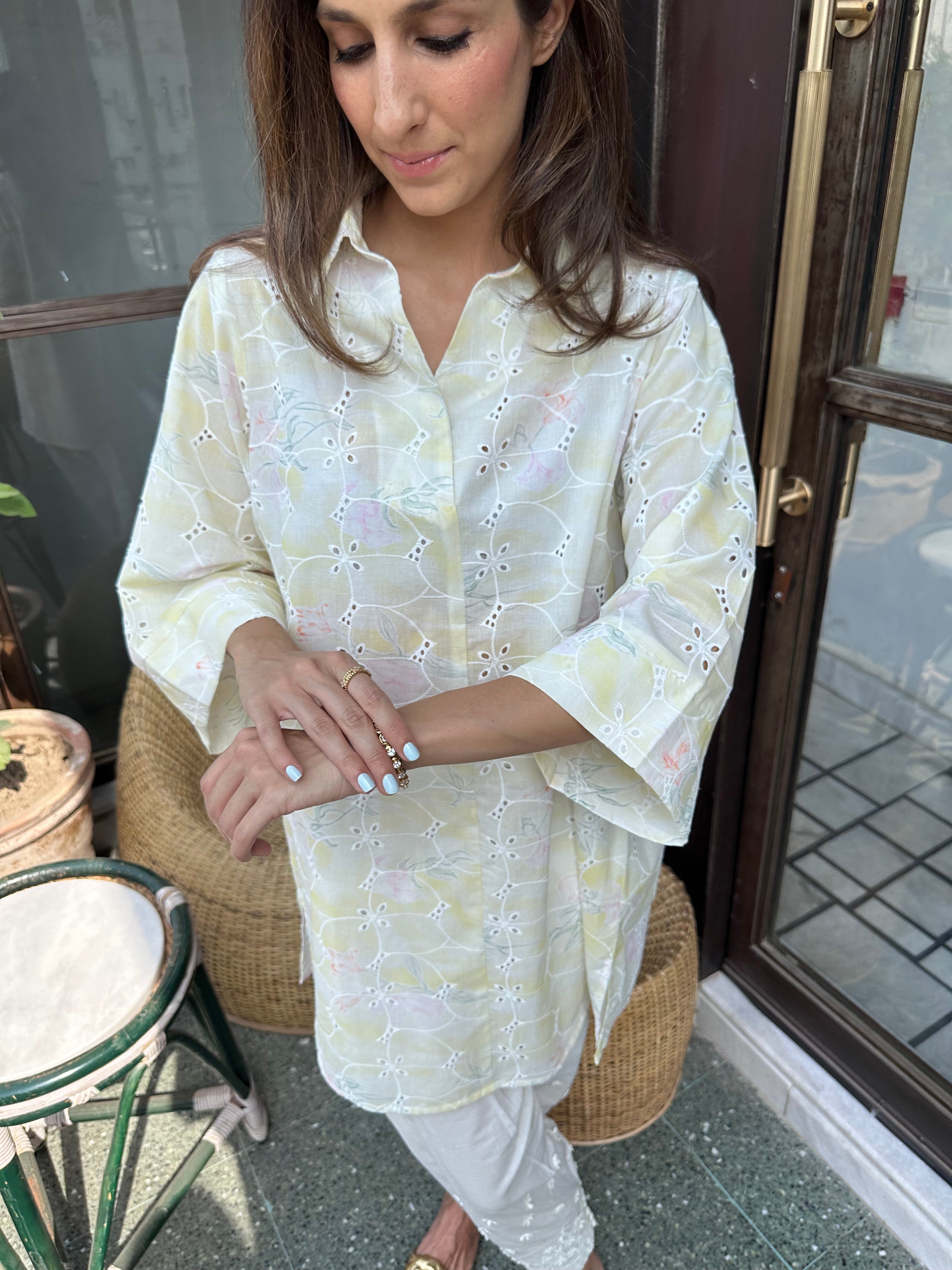 Yellow Lawn Toby Tunic with Skinny / Tulip Shalwar