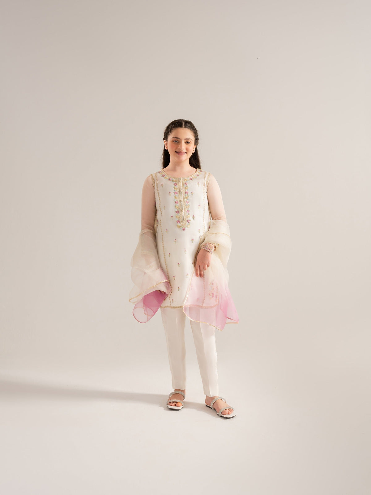(Kids) 3 Piece - Embroidered Organza Net Suit KD-023