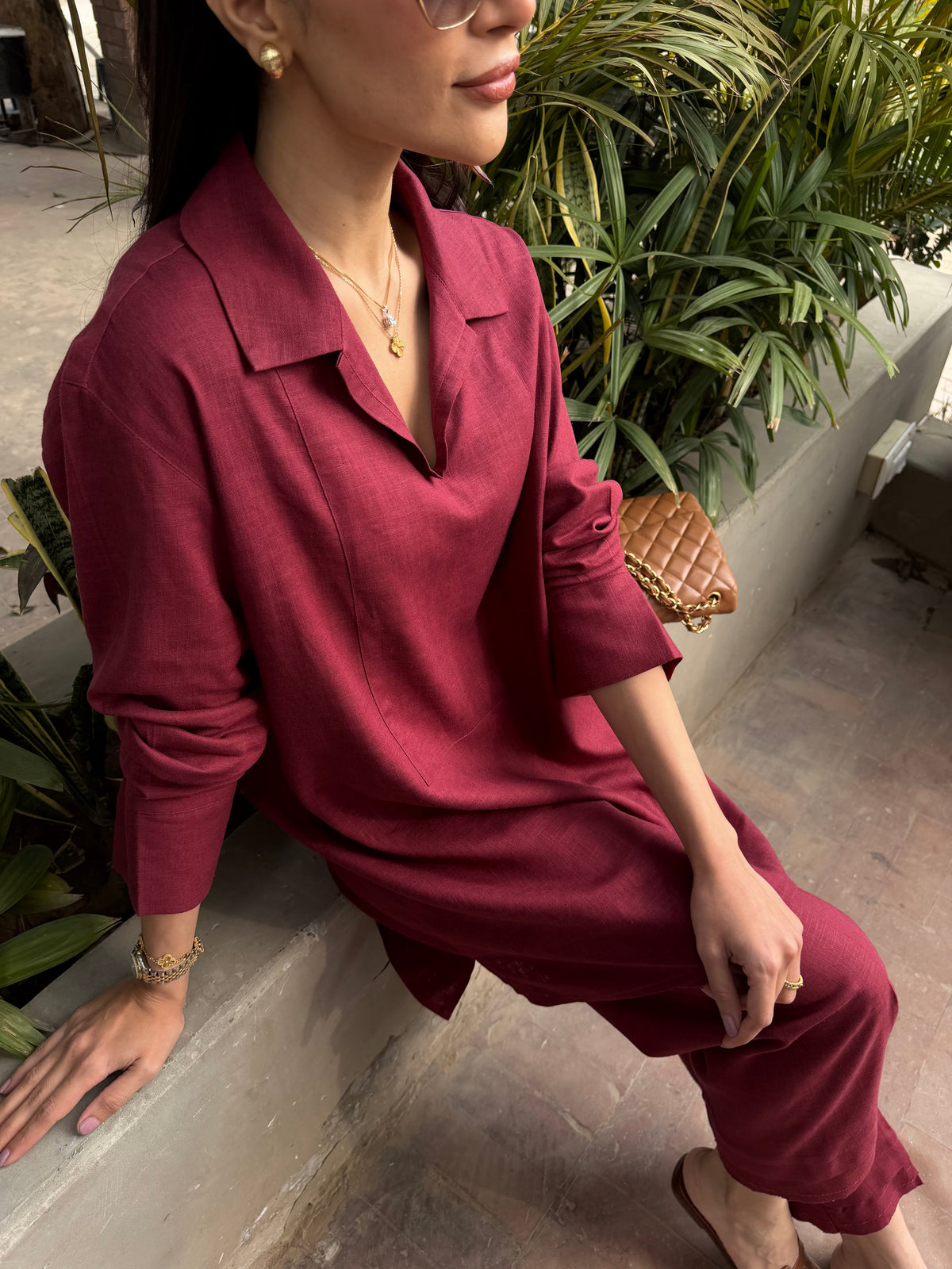 Wine Red Linen Willow Set