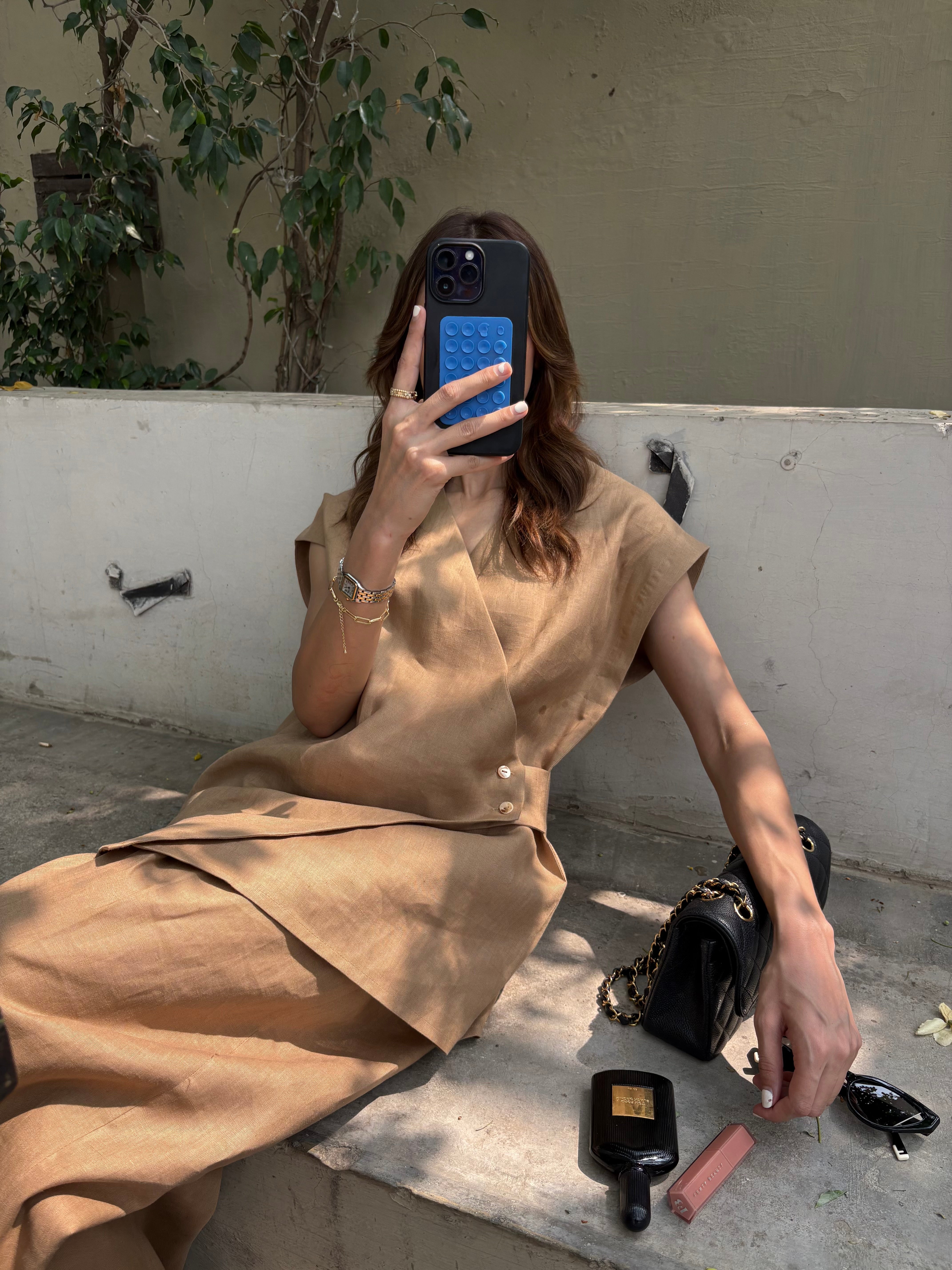 Brown Linen Vest Set