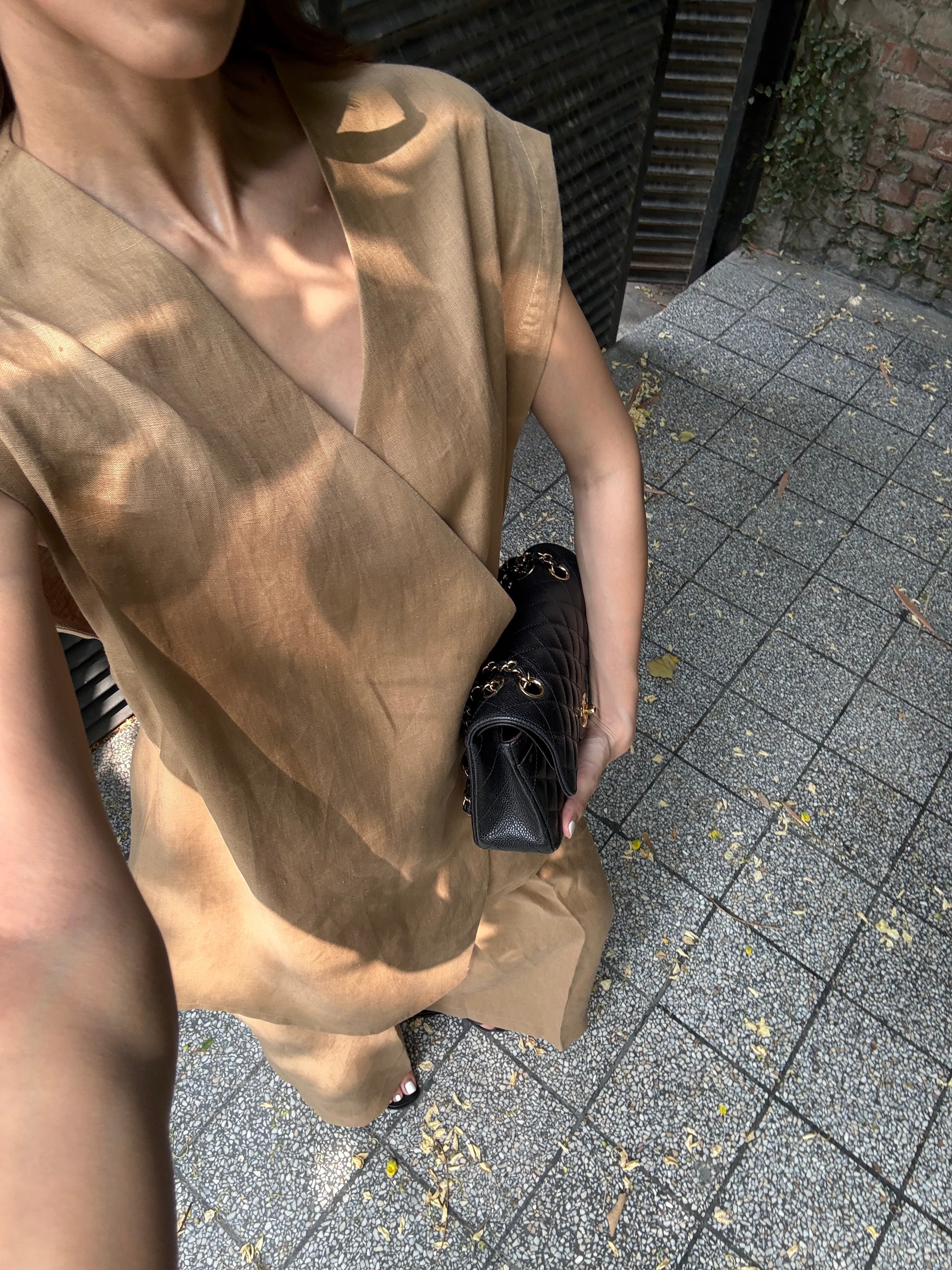 Brown Linen Vest Set