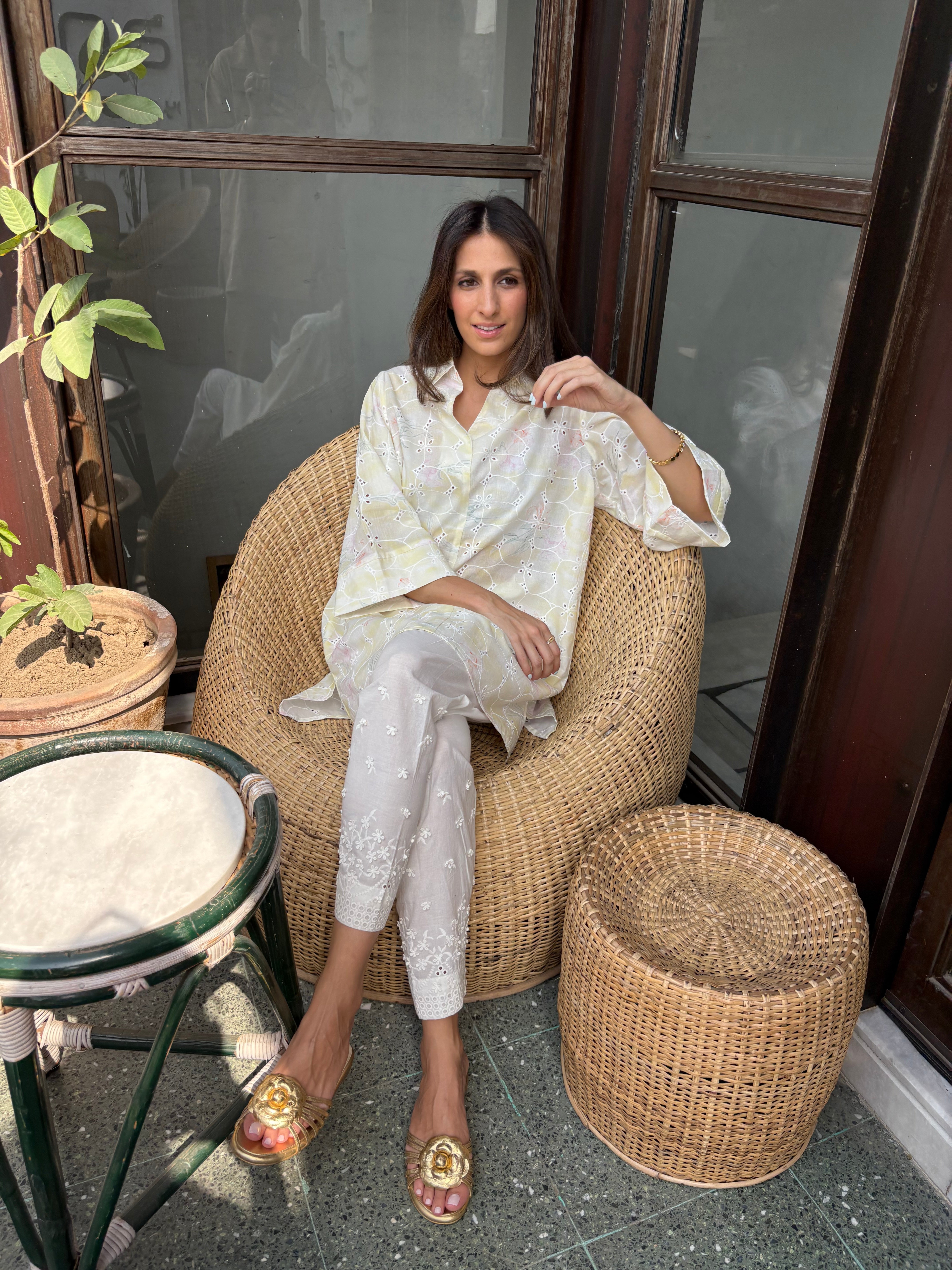 Yellow Lawn Toby Tunic with Skinny / Tulip Shalwar