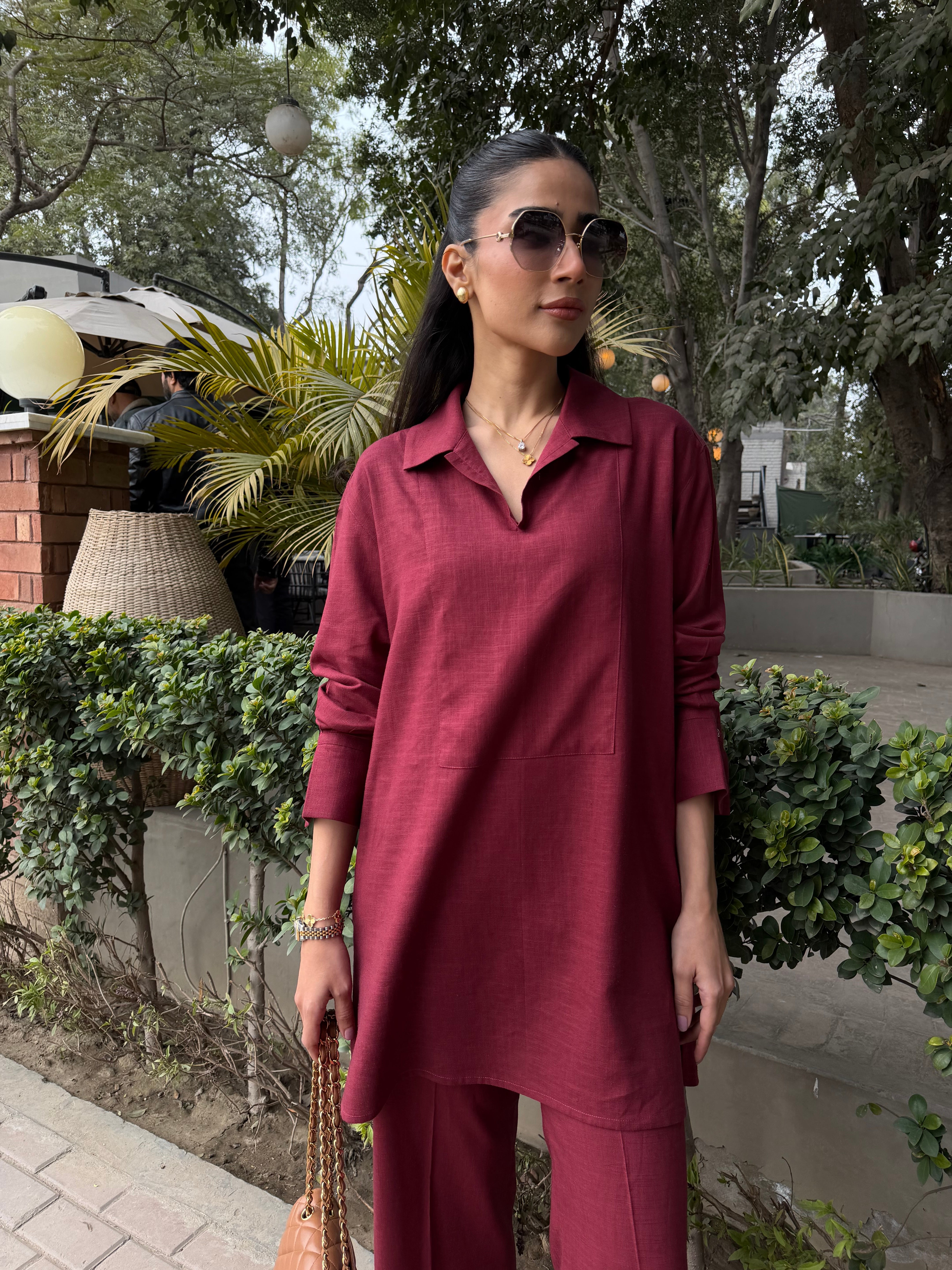 Wine Red Linen Willow Set