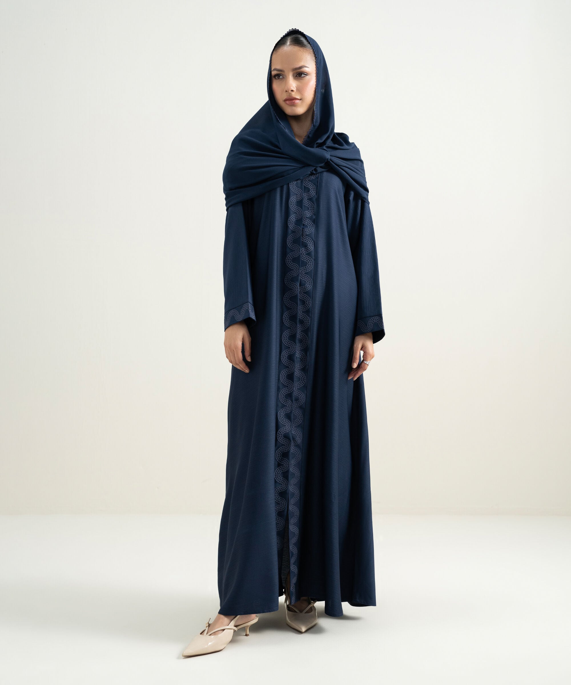 Women's Black Embroidered Button- Through Abaya