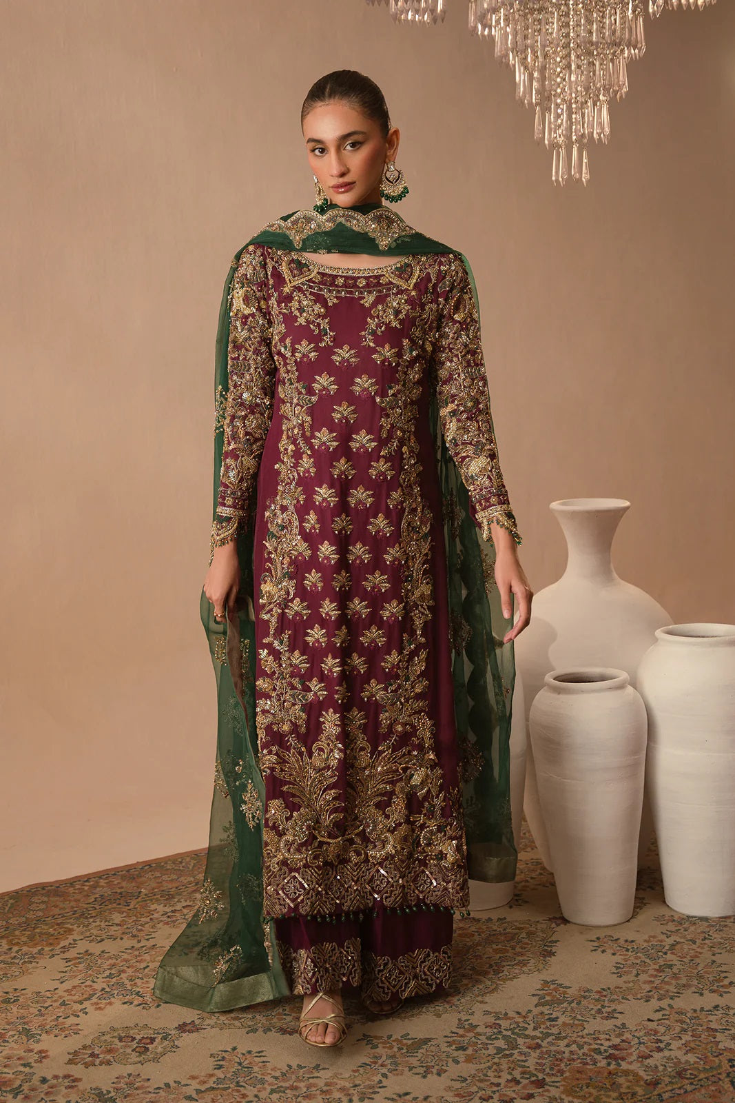 Abeera Usman Raw Silk Handwork Embroidered 3 Pcs Unstitched Burgundy Dusk