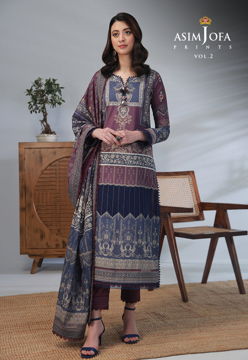 AJBPD-48 DESIGNERS STITCHED PRINTED LAWN 3 PCS