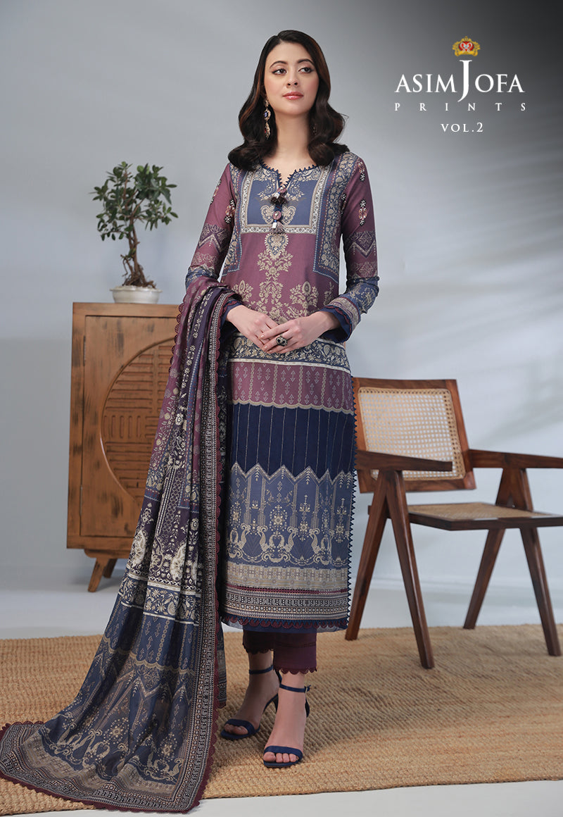 AJBPD-48 DESIGNERS STITCHED PRINTED LAWN 3 PCS
