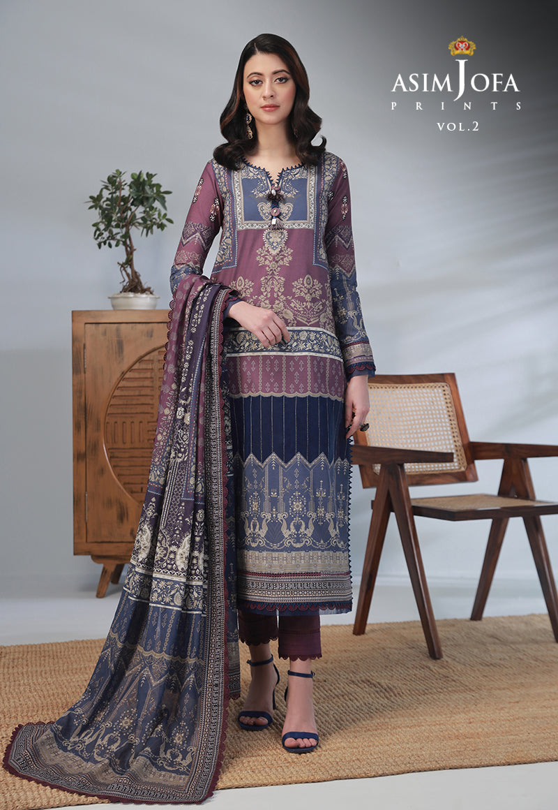 AJBPD-48 DESIGNERS STITCHED PRINTED LAWN 3 PCS