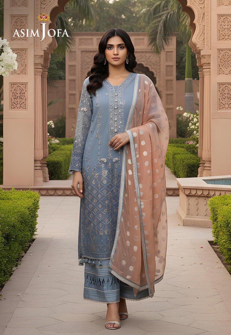 AJDSAI-274 NET WITH SILK SHAMEES STITCHED 2 PCS