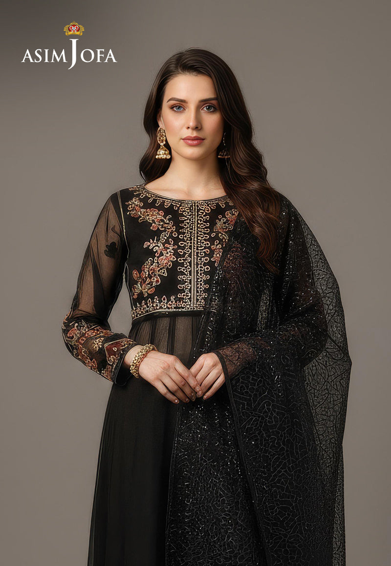 AJDSAI-290 EMBROIDERED ORGANZA STITCHED 2 PCS