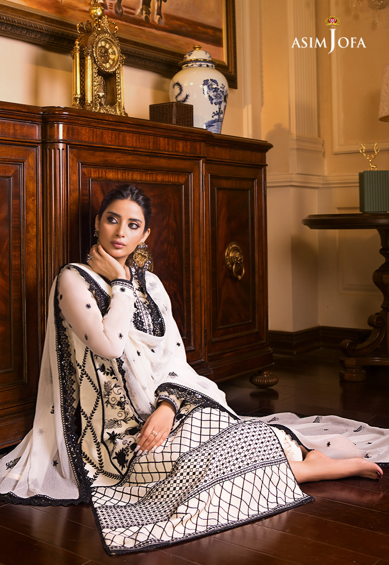 AJSM-13 EMBROIDERED COTTON NET ORGANZA 3 PCS