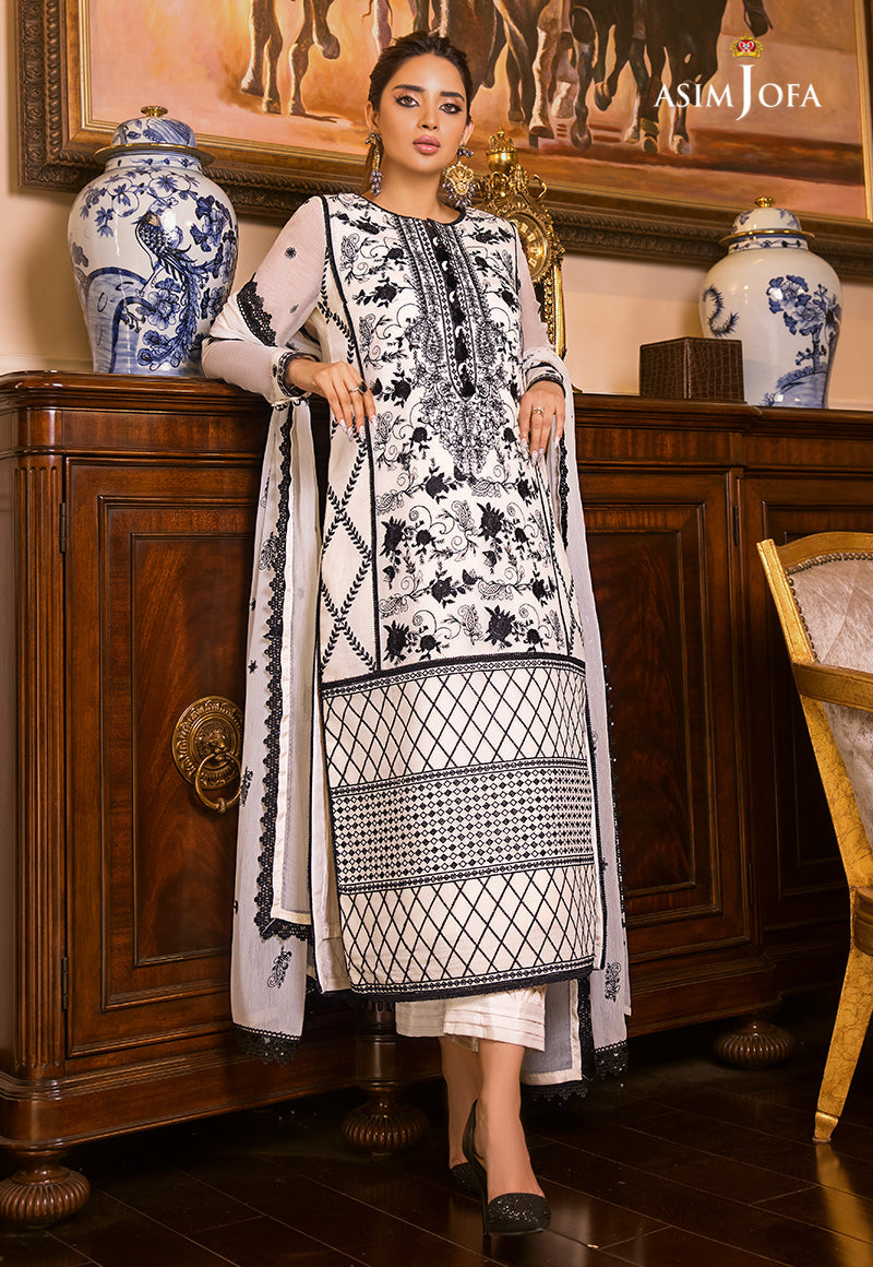 AJSM-13 EMBROIDERED COTTON NET ORGANZA 3 PCS