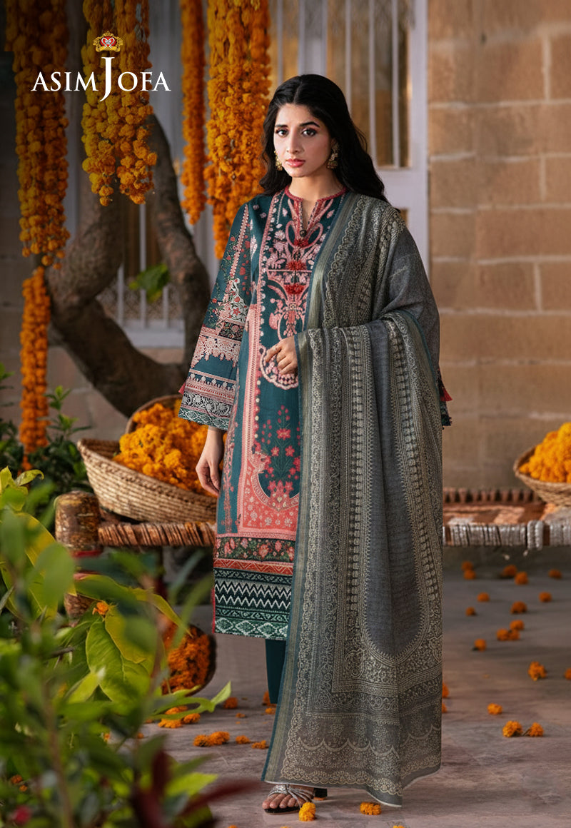 Ajso-156 Unstitched 3 Pcs Shirt Dupatta Trouser