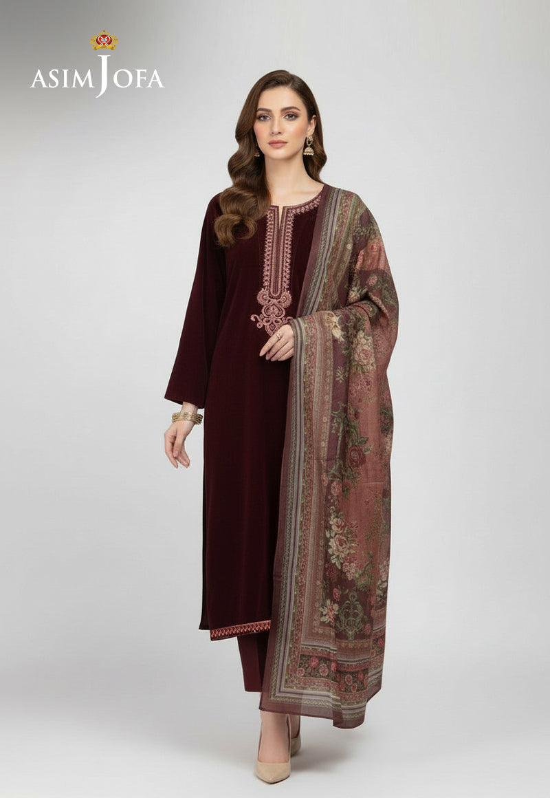 AJSO-209 Velvet Shirt Dupatta Trouser 3 Pcs