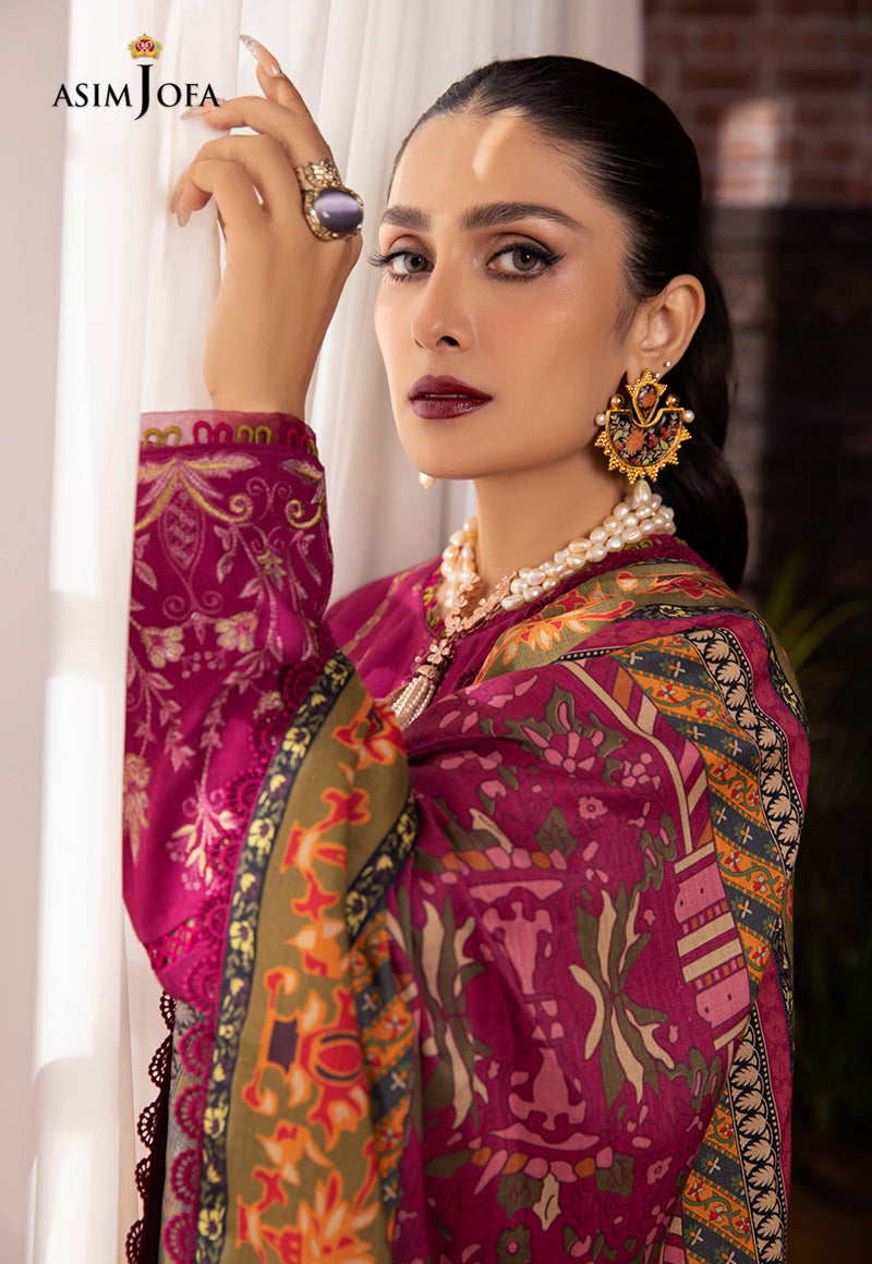 AJW-18 DESIGNERS STITCHED EMBROIDERED LINEN SLUB 3 PCS