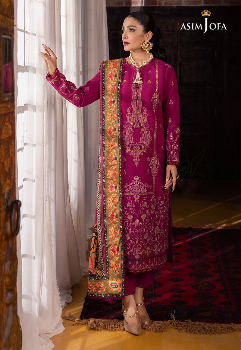 AJW-18 DESIGNERS STITCHED EMBROIDERED LINEN SLUB 3 PCS